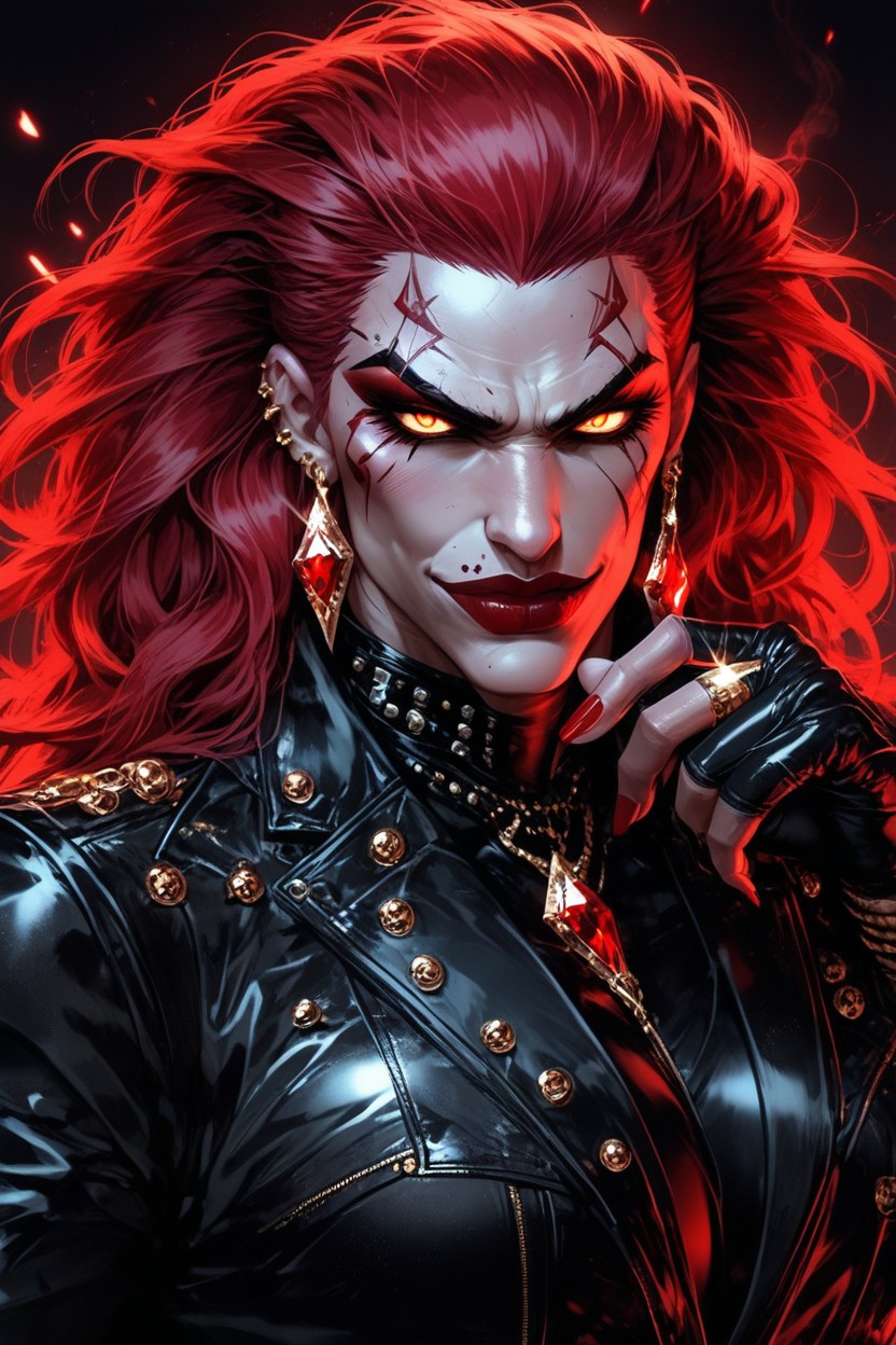 Crimson Lips, Across Cheek, Red Nails Hentai AI Porn