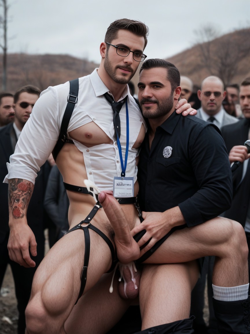 Sweaty, Open Clothes, 2 People AI Gay Porn