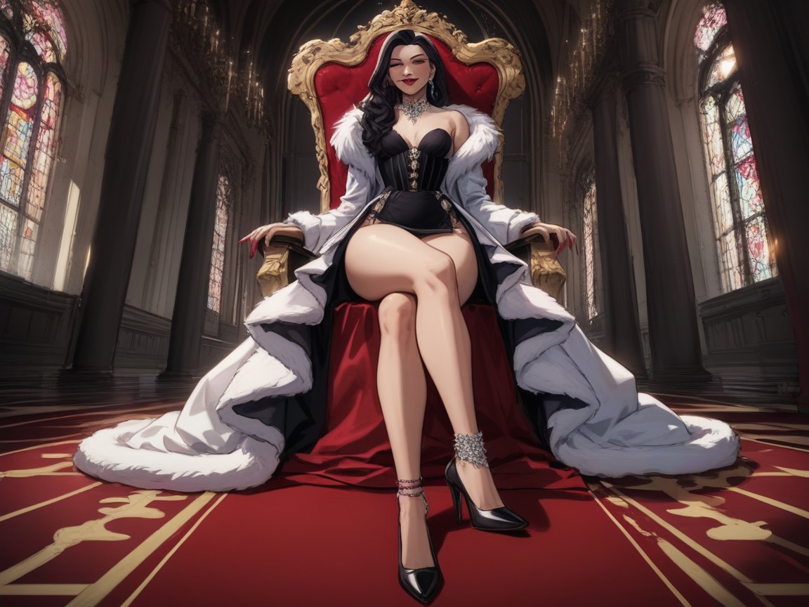 Sitting On A Throne, 검은색, Straight Black Hair 라틴 AI 야짤
