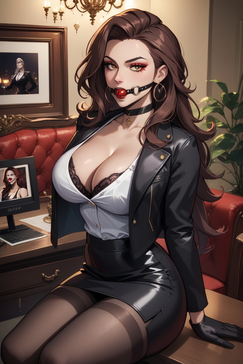 Black Jacket, Black Choker, Sexy Body AI Porn