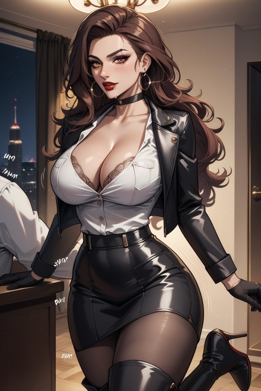 Big Rounded Breasts, Close Up, Black Jacket AI Porn