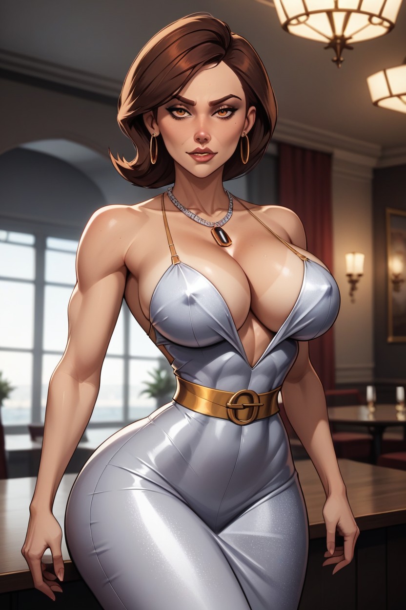 Extremely Wasp Waist, Beautiful Face, Earrings AI Porn