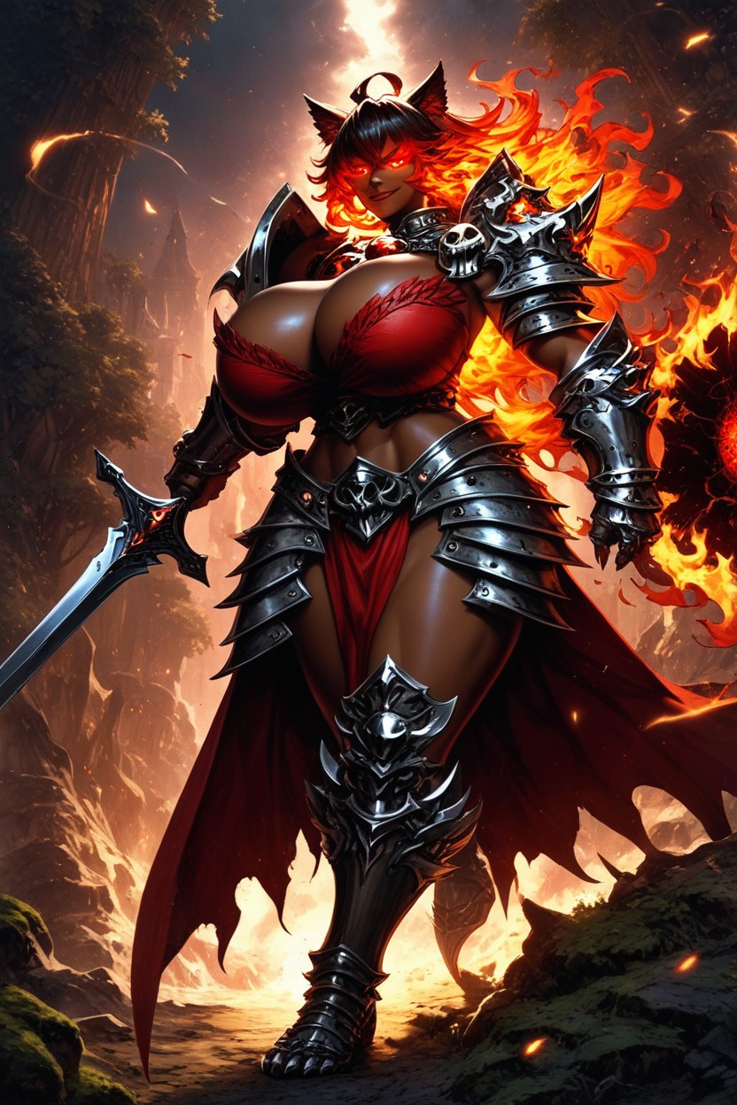 Angelic, Leg Armor, Long Dark Red Waist Cloth Hentai AI Porn