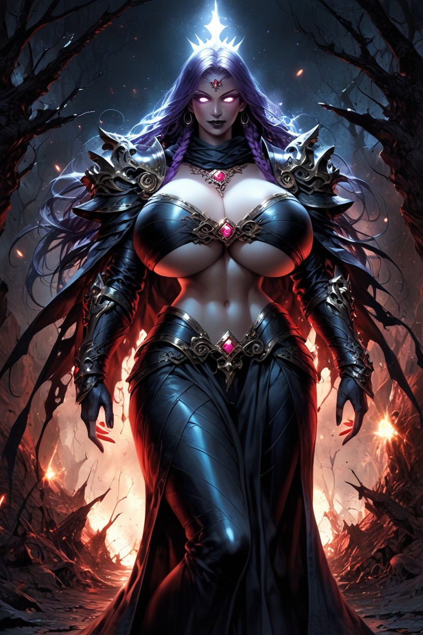 Dark Magic Surronding Her, Smile, Dark Purple Braided Hair Hentai AI Porn