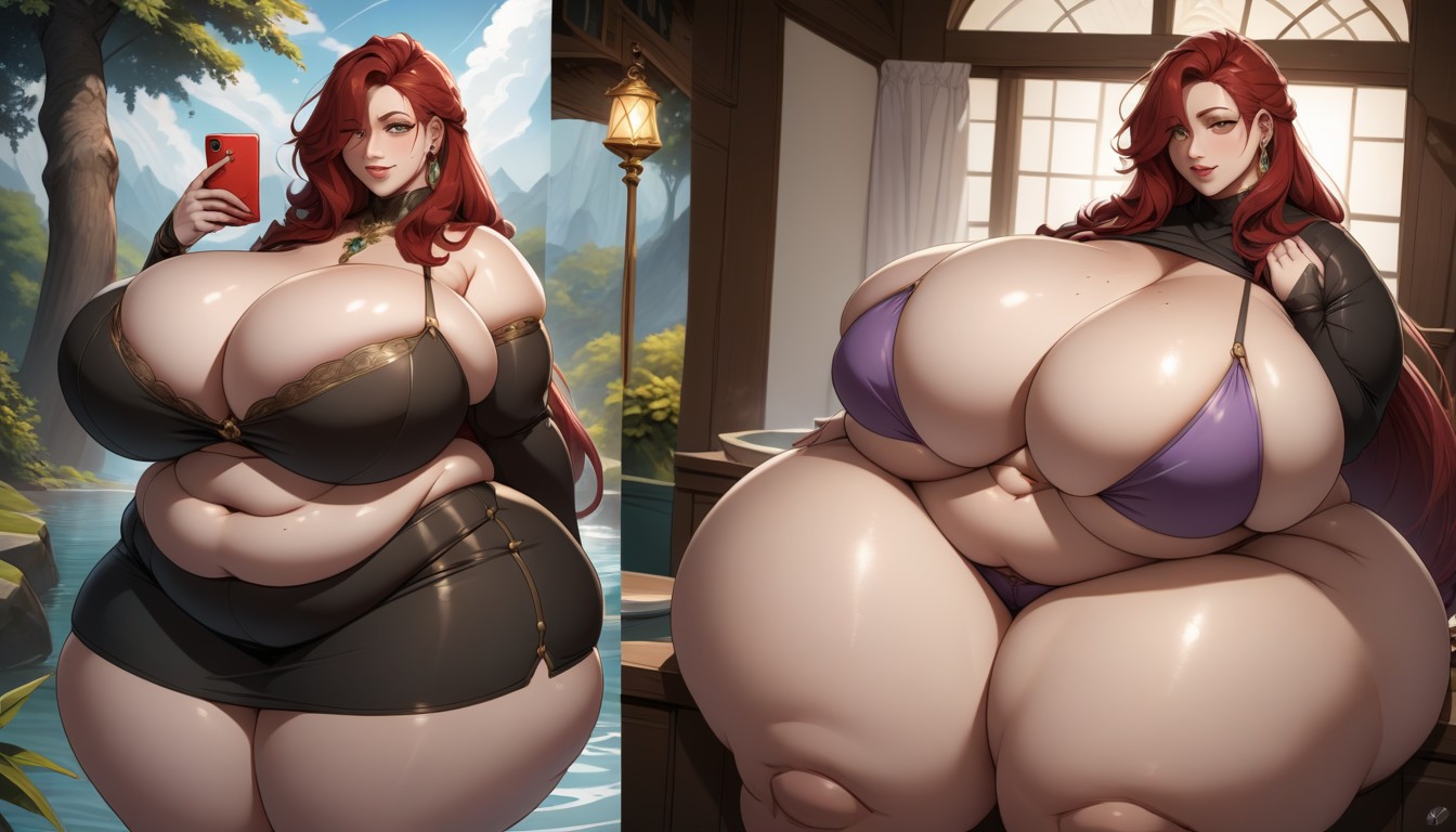 Best Face, Thick Thighs, Then And Now Comparison Side By Side Of Her Much More Hyper Enlarged Pawg Fattened Hourglass Body Figure BBW AI Porn