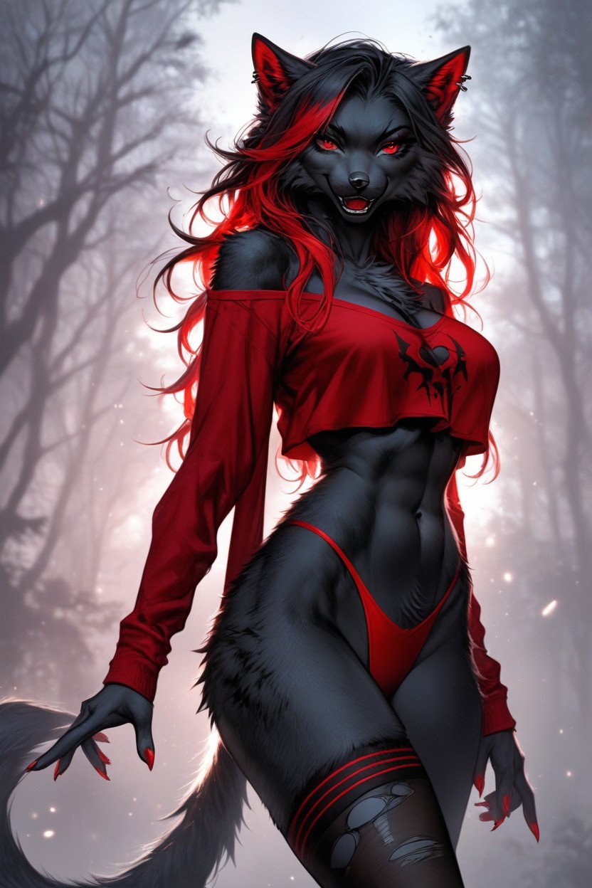 Emo Fox, Black Fur, Bicolor Skin Furry AI Porn