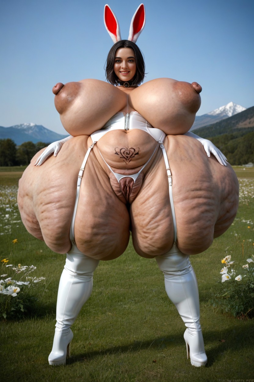 Latex Thigh High Boots, White Latex Opera Gloves, 18+ AI Porn