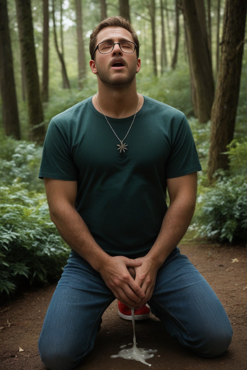 Kneeling, Hairy Arms, Looking Up AI Gay Porn