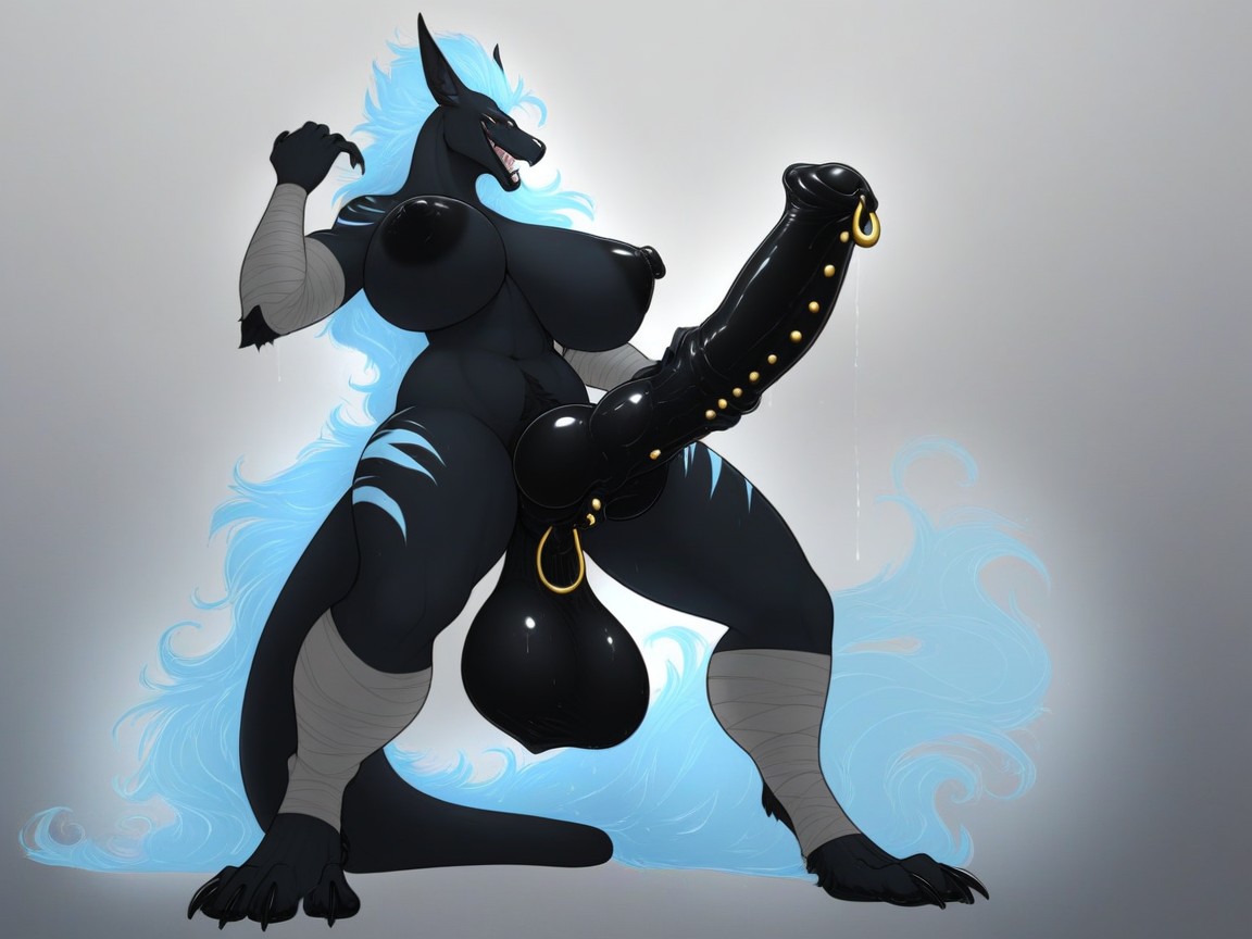 Wide Paws, Huge Sheath, Gigantic Sagging Detailed Balls Furry AI Porn