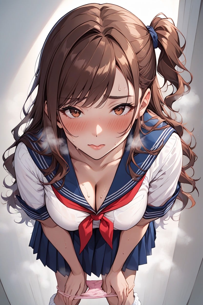 Bangs, Brown Hair, Oiled Skin Hentai AI Porn