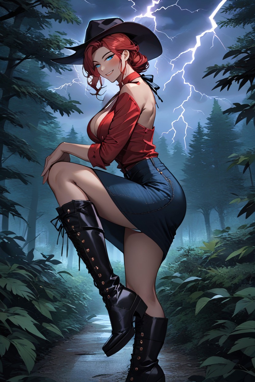 Side View, Red Hair, Sexy Hentai AI Porn