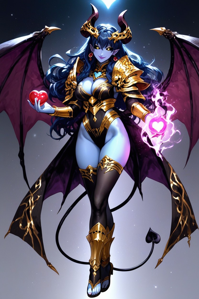 Black Armor Sandals, Purple Arm Sleeves, Touching Lips With One Finger Hentai AI Porn