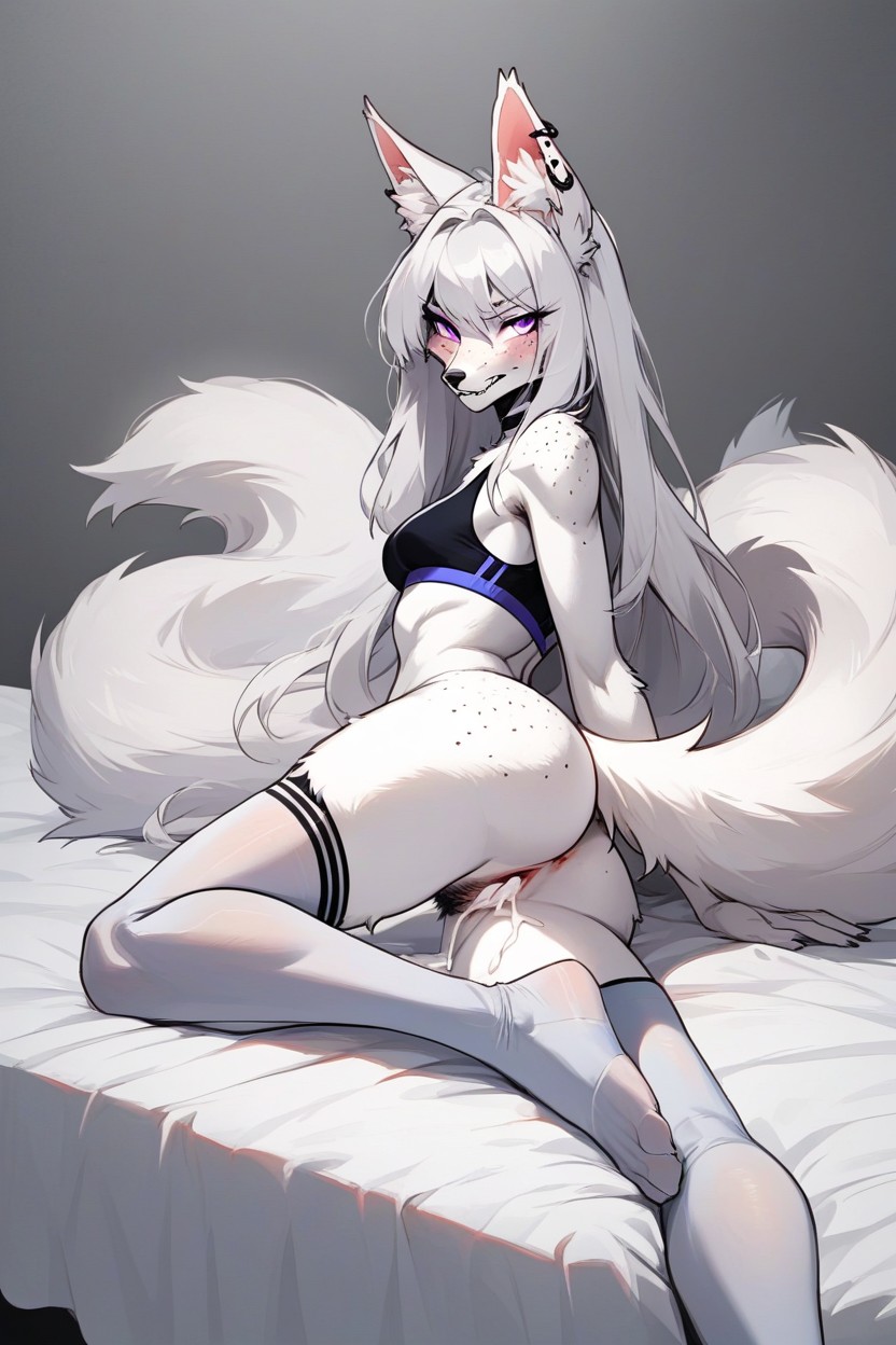 Sport Bra, Full Body, White Fur Furry AI Porn