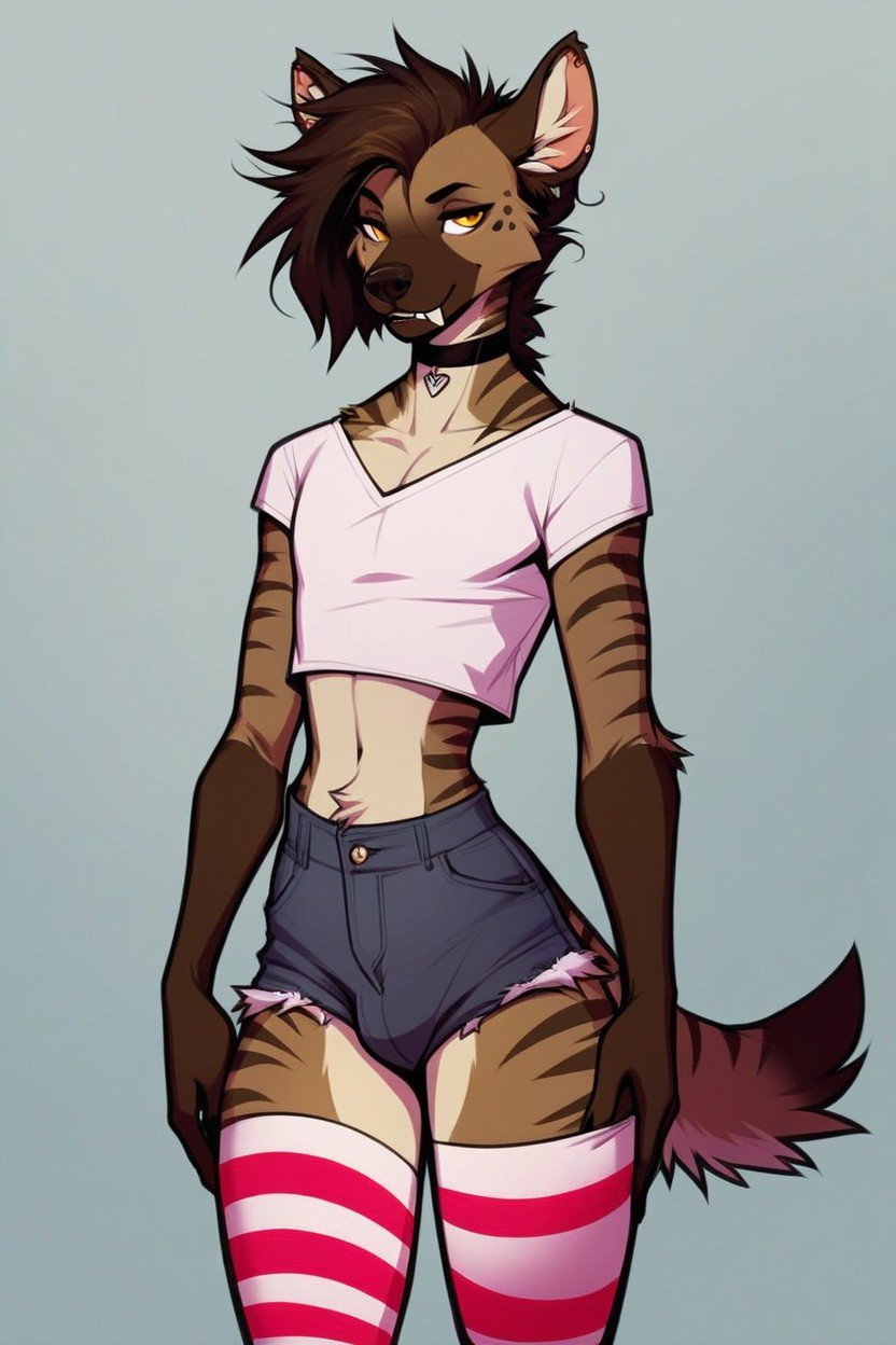 Goatee, Feminine Hyena, Striped Thigh Highs퍼리 AI 포르노