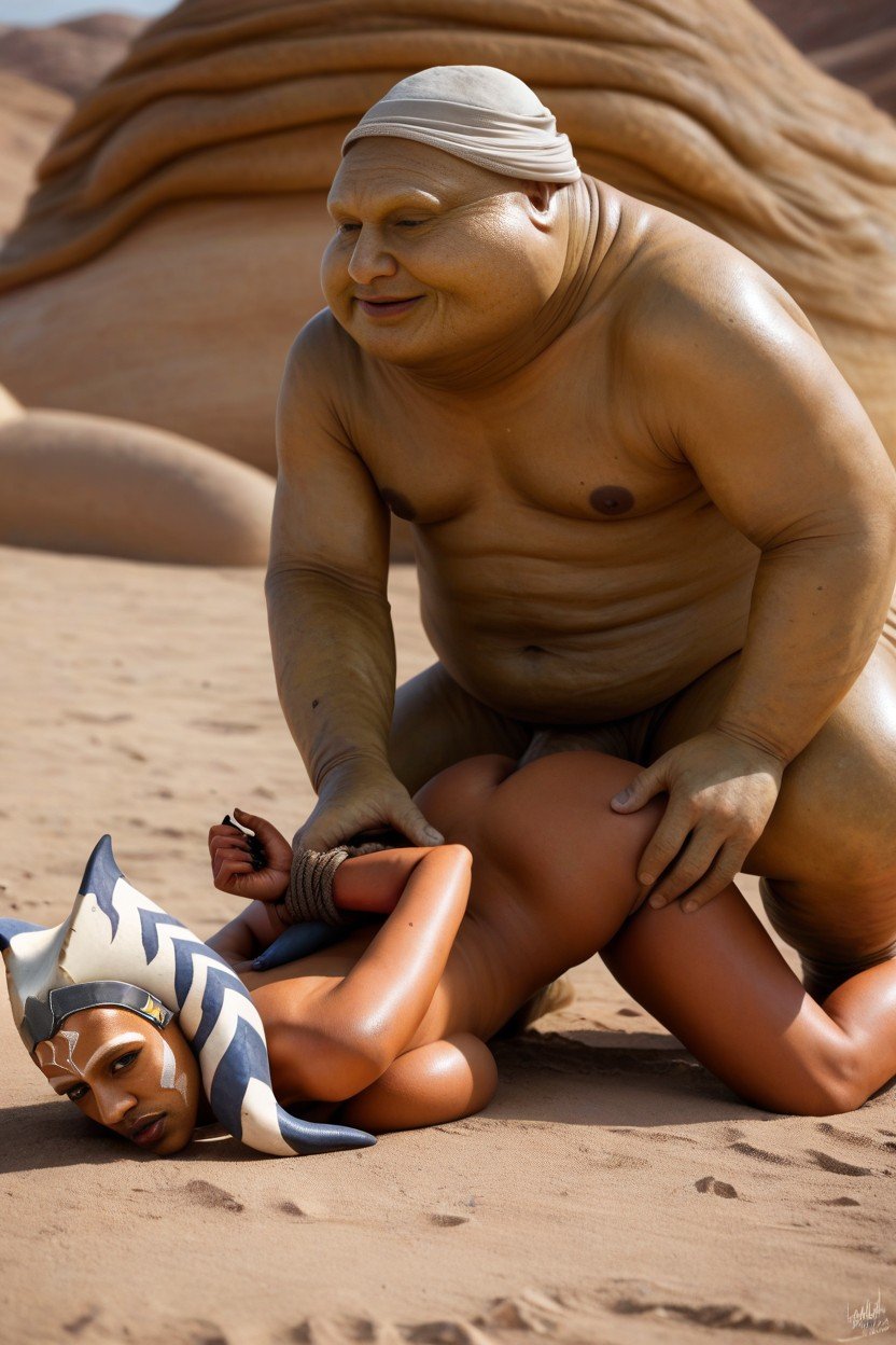 Jabba The Hutt Five Times Ahsoka Size, Ahsoka Kneeling On Ground, Jabba Fuck Ahsoka From BehindAI獸人黃片