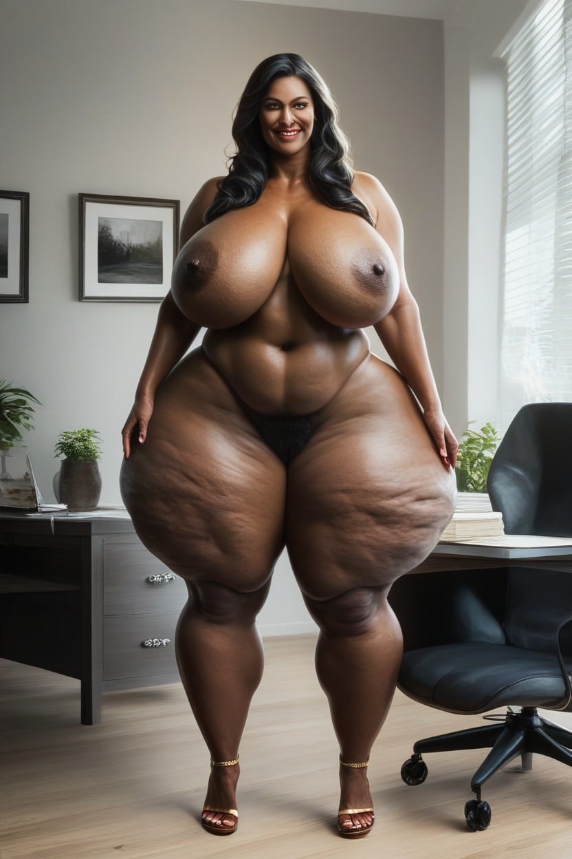 With Black Hair, Booty Cheeks Extremely Huge, Gigantic Thighs AI Porn