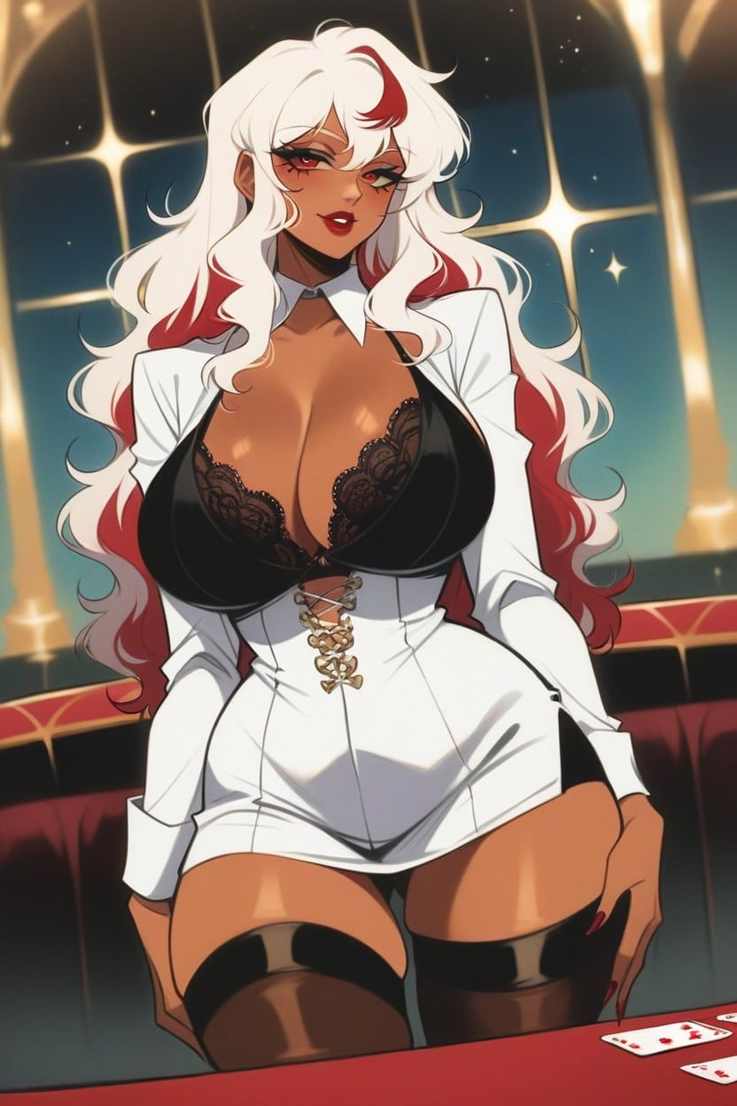 Thighs Exposed, Suit Skirt, Perfect Face Hentai AI Porn