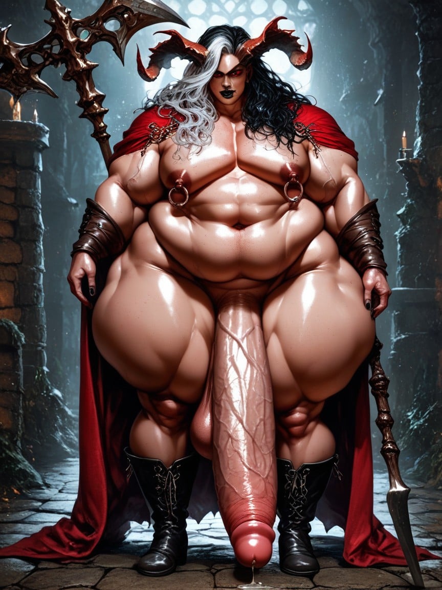 Demon Horns, Cock Longer Than Leg, Hyper Gigantic Long Cock AI Gay Porn