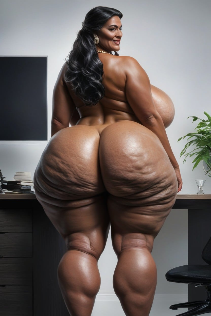 Booty Cheeks Extremely Huge, Extremely Big Round Ass, Black Hair AI Porn
