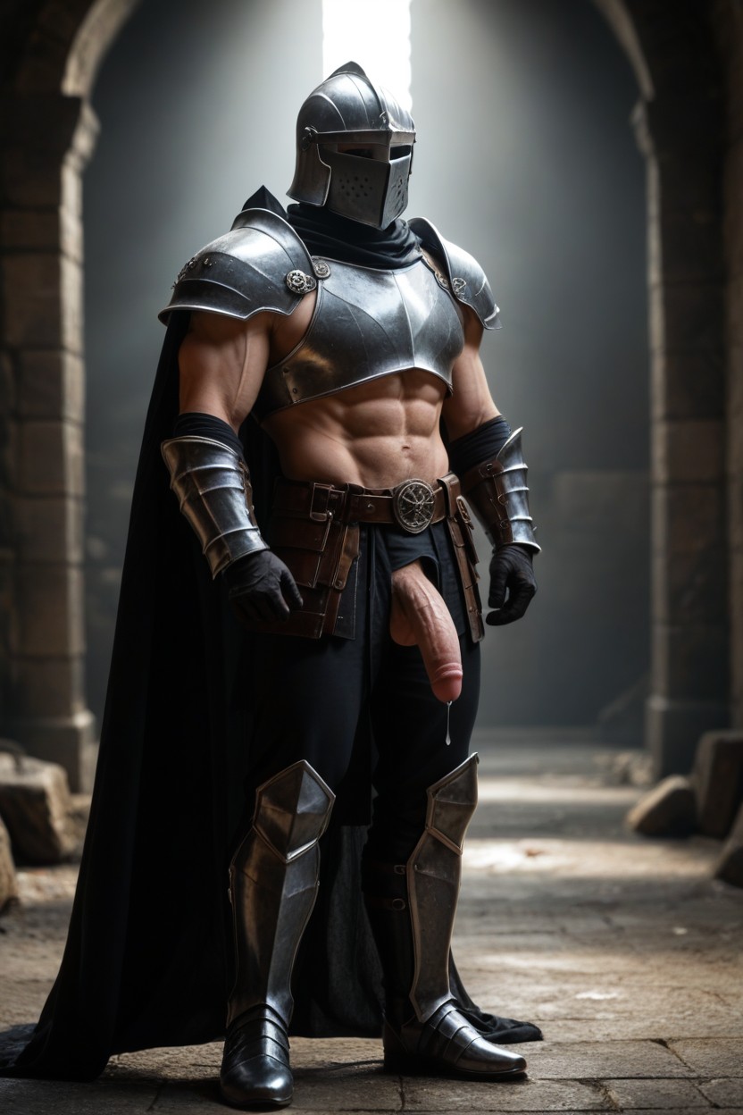 Tall Height, Face Fully Covered With Knight Helmet, Black Armor Boots AI Gay Porn