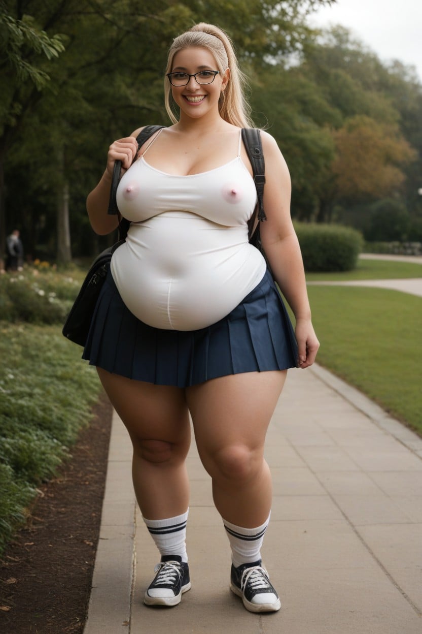 Toothy Grin, Standing, Sandy Blonde Hair BBW AI Porn