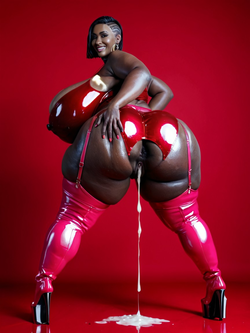 High Platform Boots, Bbw, All Red Background BBW AI Porn