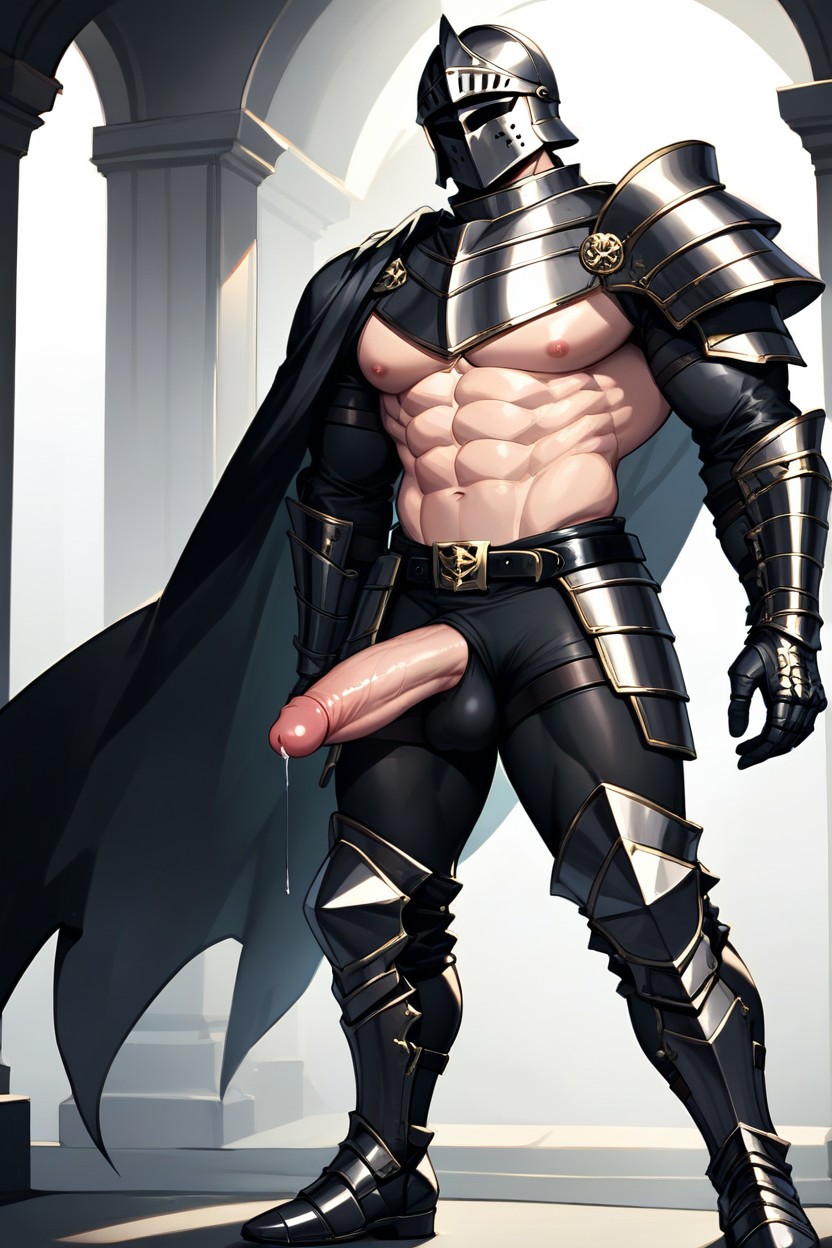Black Metal Shoulder Armor, Black Armor Boots, Light Skin Penis AI Gay Porn