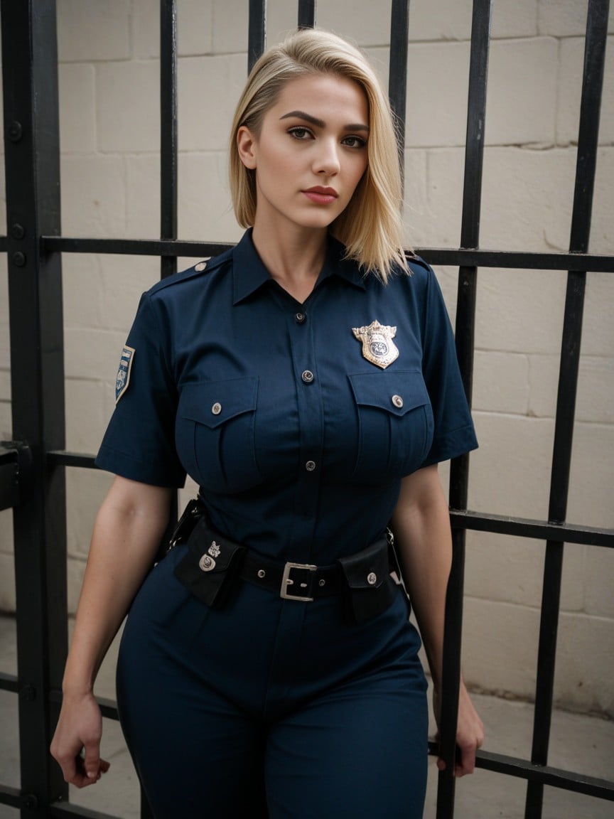 Behind Jail Bars, Blonde, Police UniformPorno IA transsexuelle