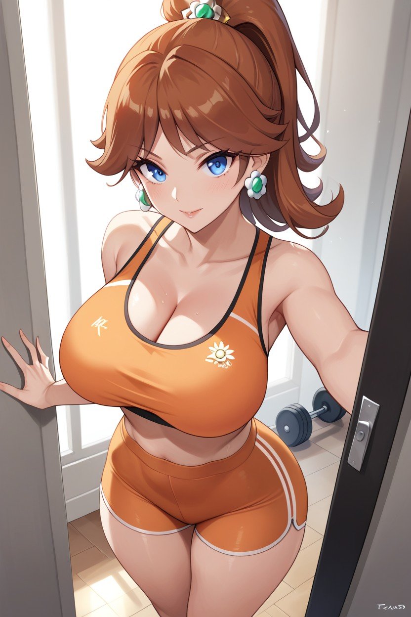 Orange Sports Bra, Princess Daisy, PonytailHentai KI Porno