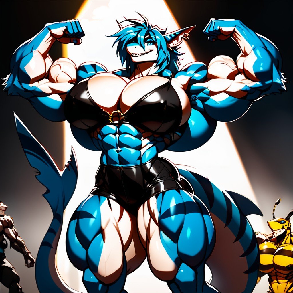 She Holds Out His Hands To The Viewer, Extreme Muscle Definition, Gigantic FurFurry IA