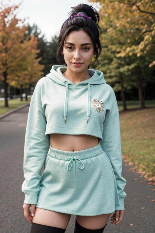 Ultra Details, Vanellope Von Schweetz From Wreck It Raplh In Mint Green Crop Top Hoodie With Hard Nipples, 18+ファーリーAIポルノ