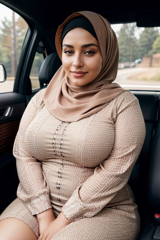 Thick Curvy Old Hijab Women Sitting In Car Holding M, 18+Hentai IA