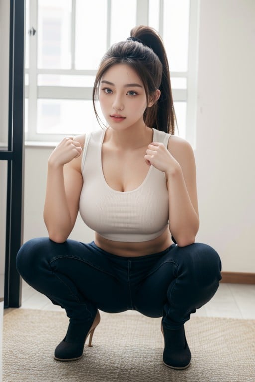 长发, Sexy Outfit, 宠物姿势人妖AI色情