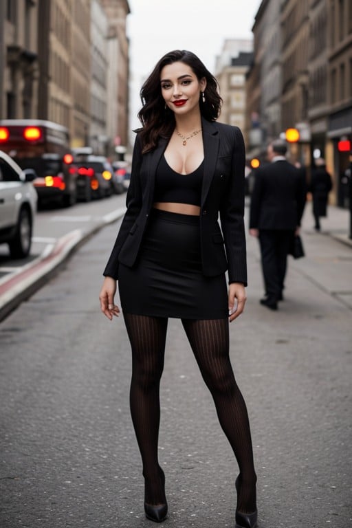 Diamond Earrings, High Heels, Black Suit Shemale AI Porn