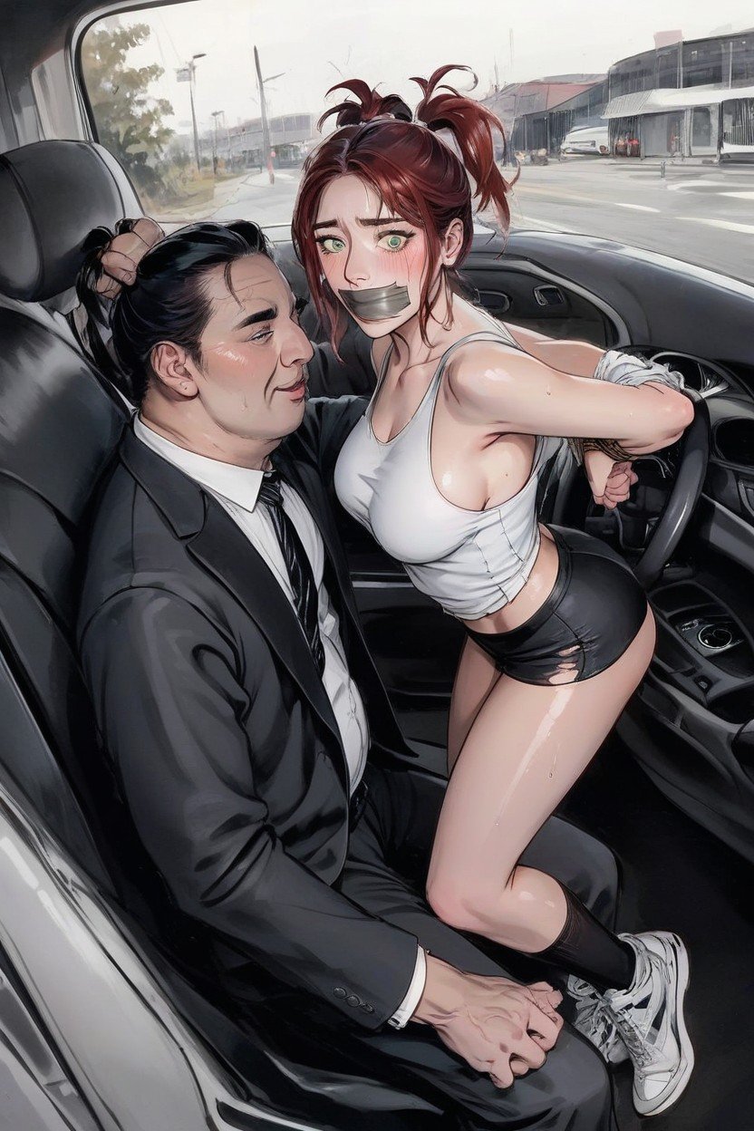 Top Down, Medium Breasts, Red Hair Hentai AI Porn