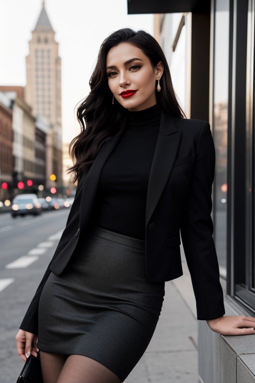 Pinstripes, Red Lipstick, Diamond EarringsPorno IA Asiatique