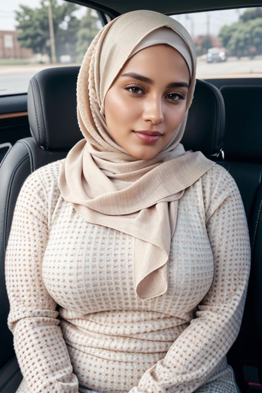 Thick Curvy White Skin S Hijab Women Sitting In The Car Backseat, 18+ Hentai IA pornografia