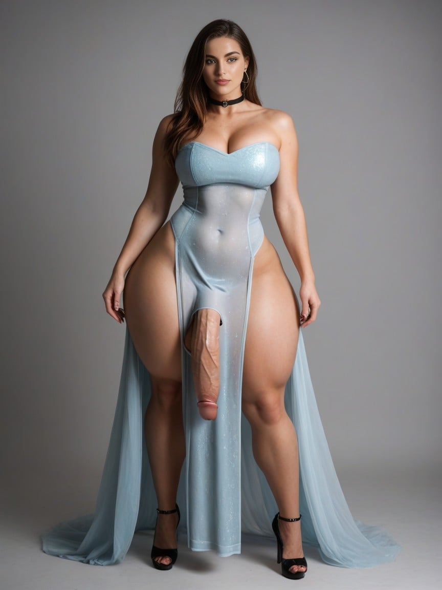 Gigantic Thighs, Tight Transparent Dress, 18+쉬메일 AI 포르노