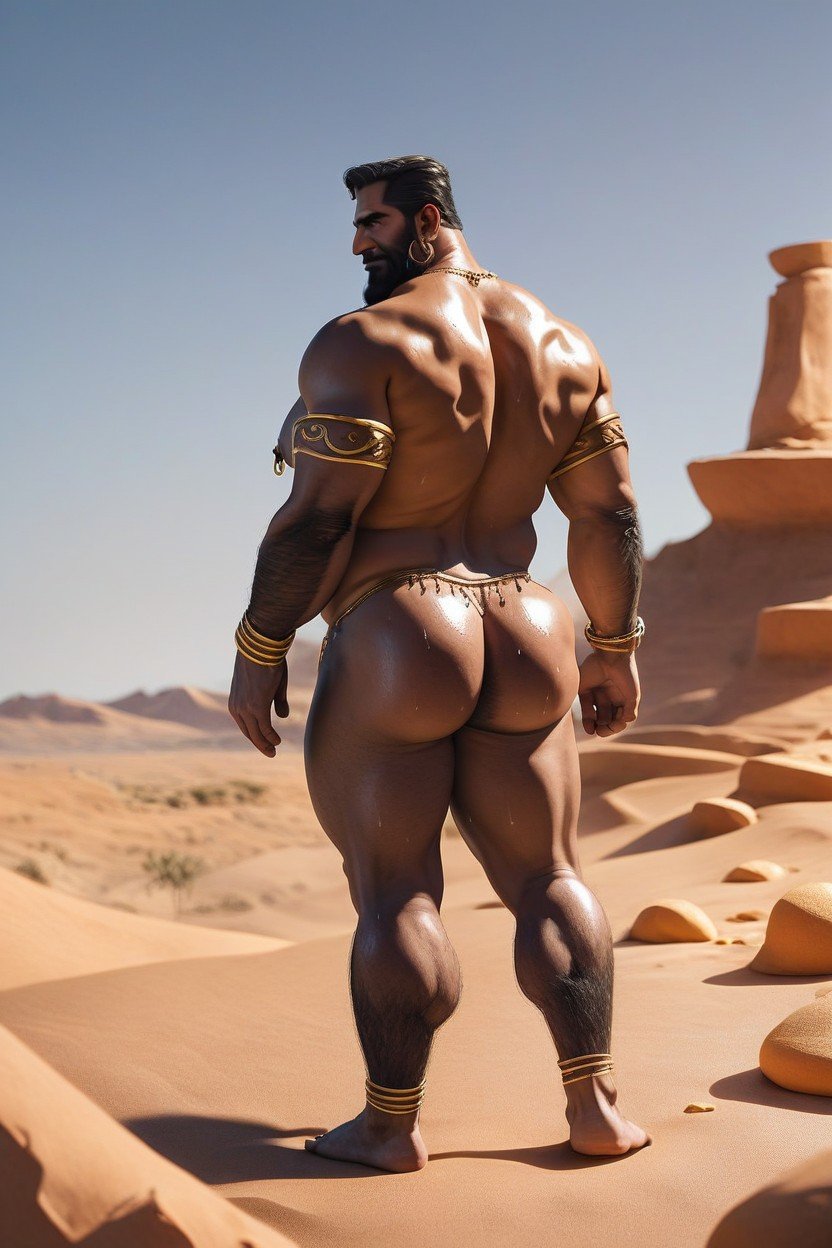 Black Long Beard, Rear View, Extremely Large Ass Pornografia gay com IA