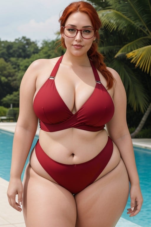 Wearing Dark Red Multi Strap One Piece Swimsuit, Swimsuit Has Cross Straps And Has Sport Bra Style, Showing Her Whole Body人妖AI色情