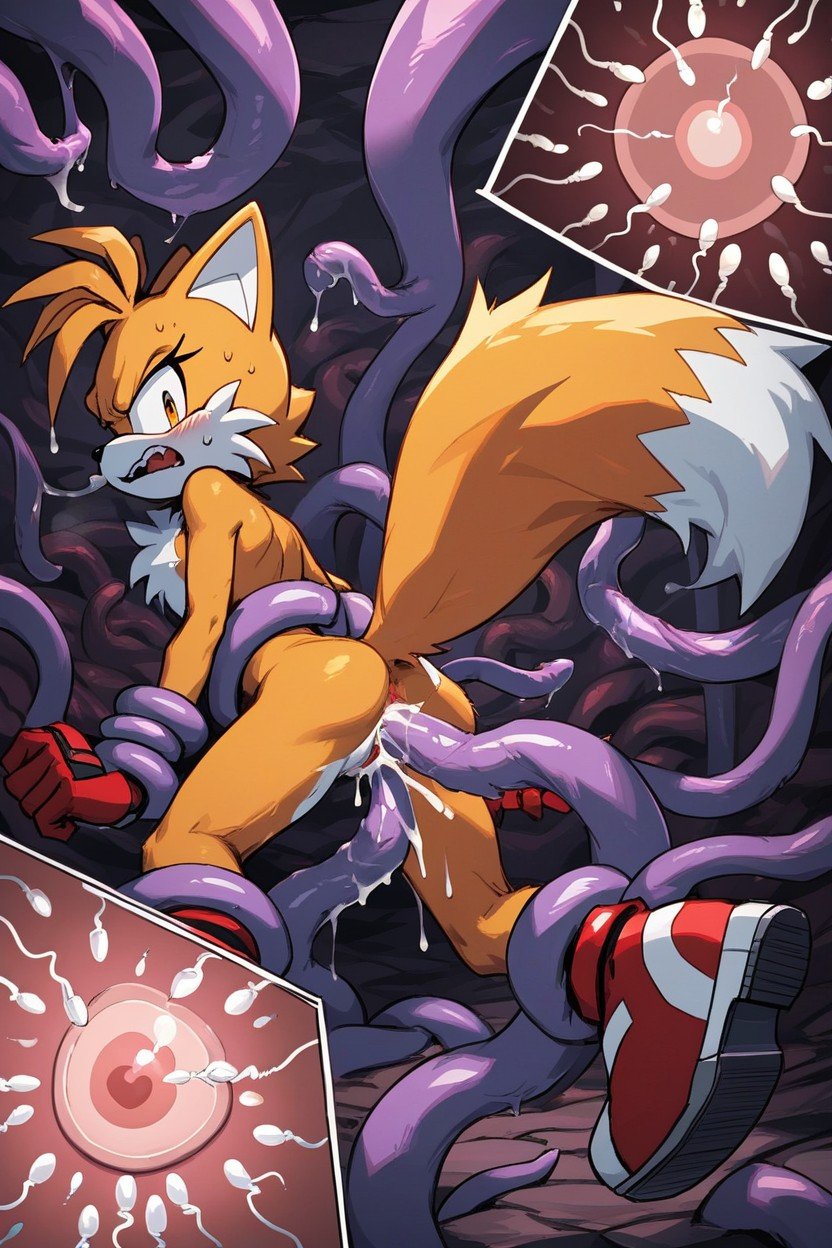 Tails The Fox From Sonic, Tentacles, Angry Furry AI Porn