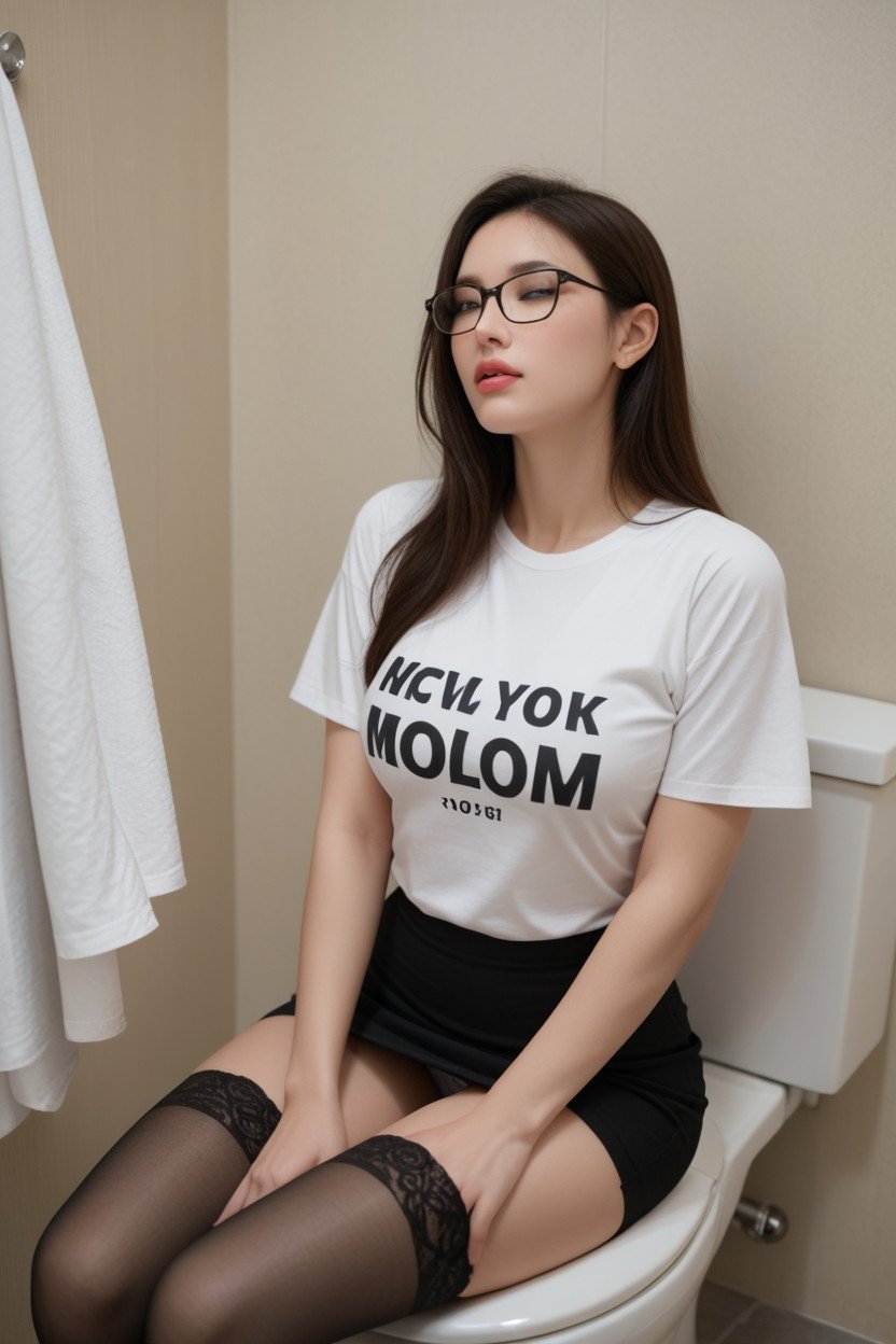 Toilet, Big Breasts, Print In T-shirtアジアのAIポルノ