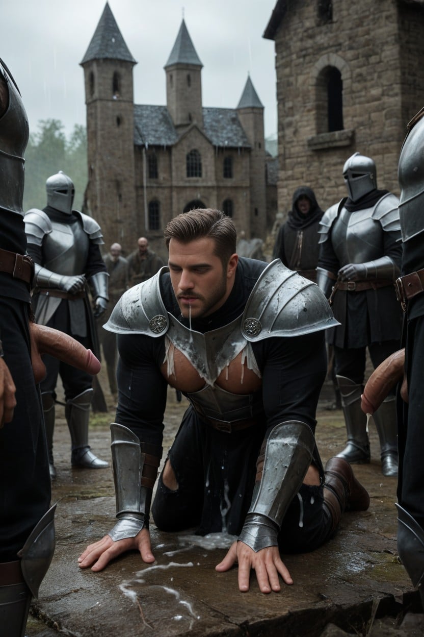 Stripped Naked, Oversized Muscles, Knight Captured AI Gay Porn