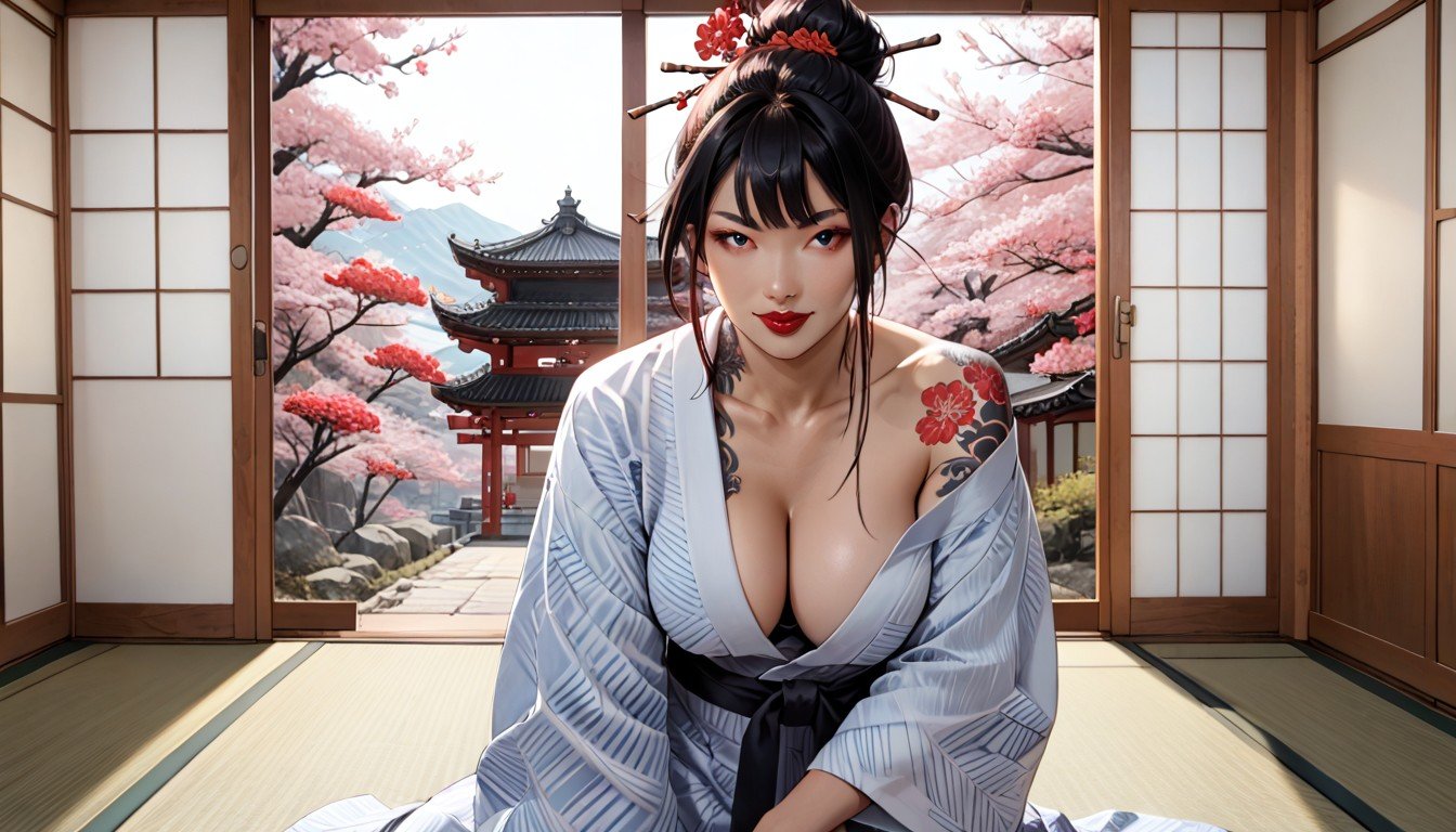 18+, Yukata, Hair Bun With SticksPorno IA Hentai