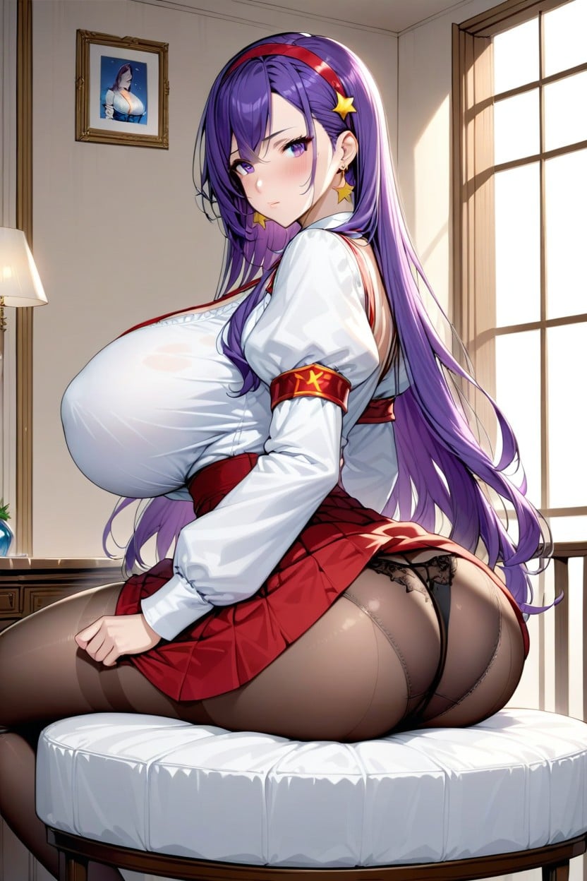 Purple Eyes, Panties, Sitting AI Porn