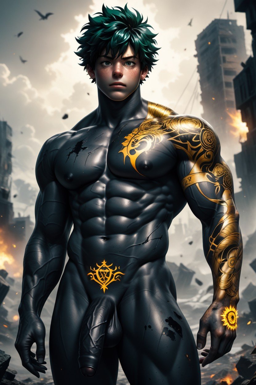 Golden Tattoos, Obsidian Skin, Black Skin게이 AI 포르노