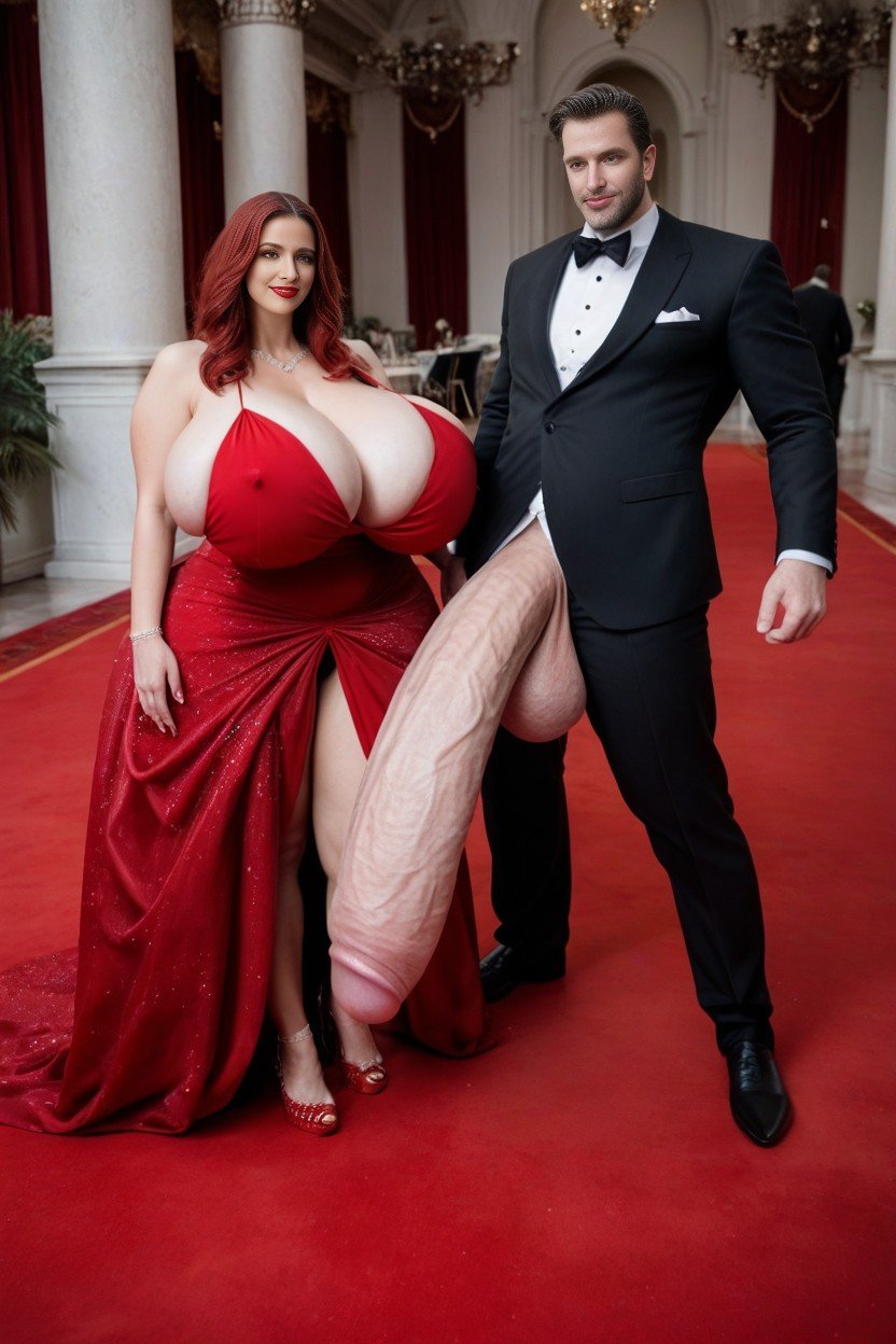 Famous Celebrity Couple, Sexy Woman In Elegant Dress Next To Man, Man In Elegant Tuxedo Shemale AI Porn