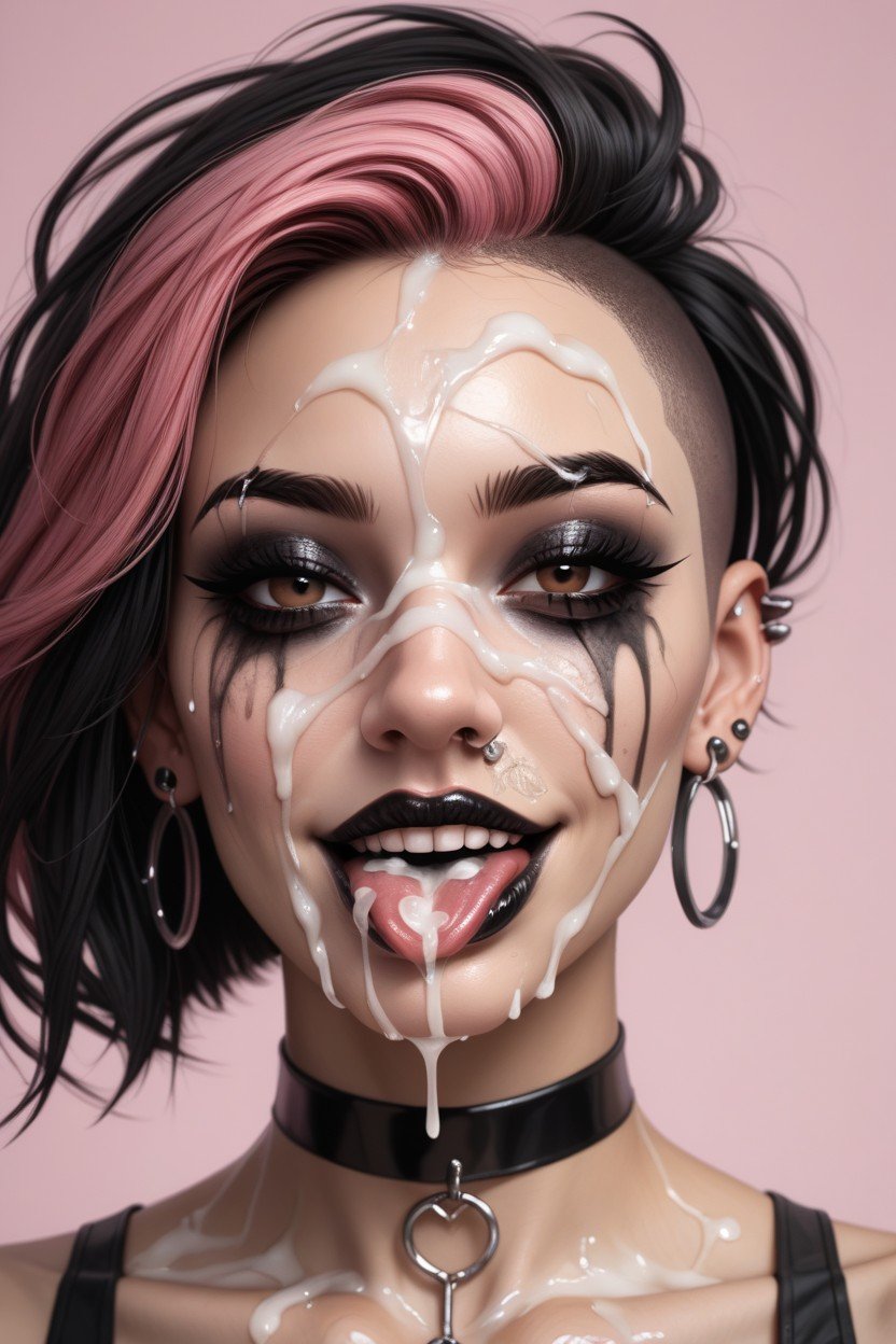 Smeared Makeup, Tongue Out, 18+ Pornografia peluda com IA