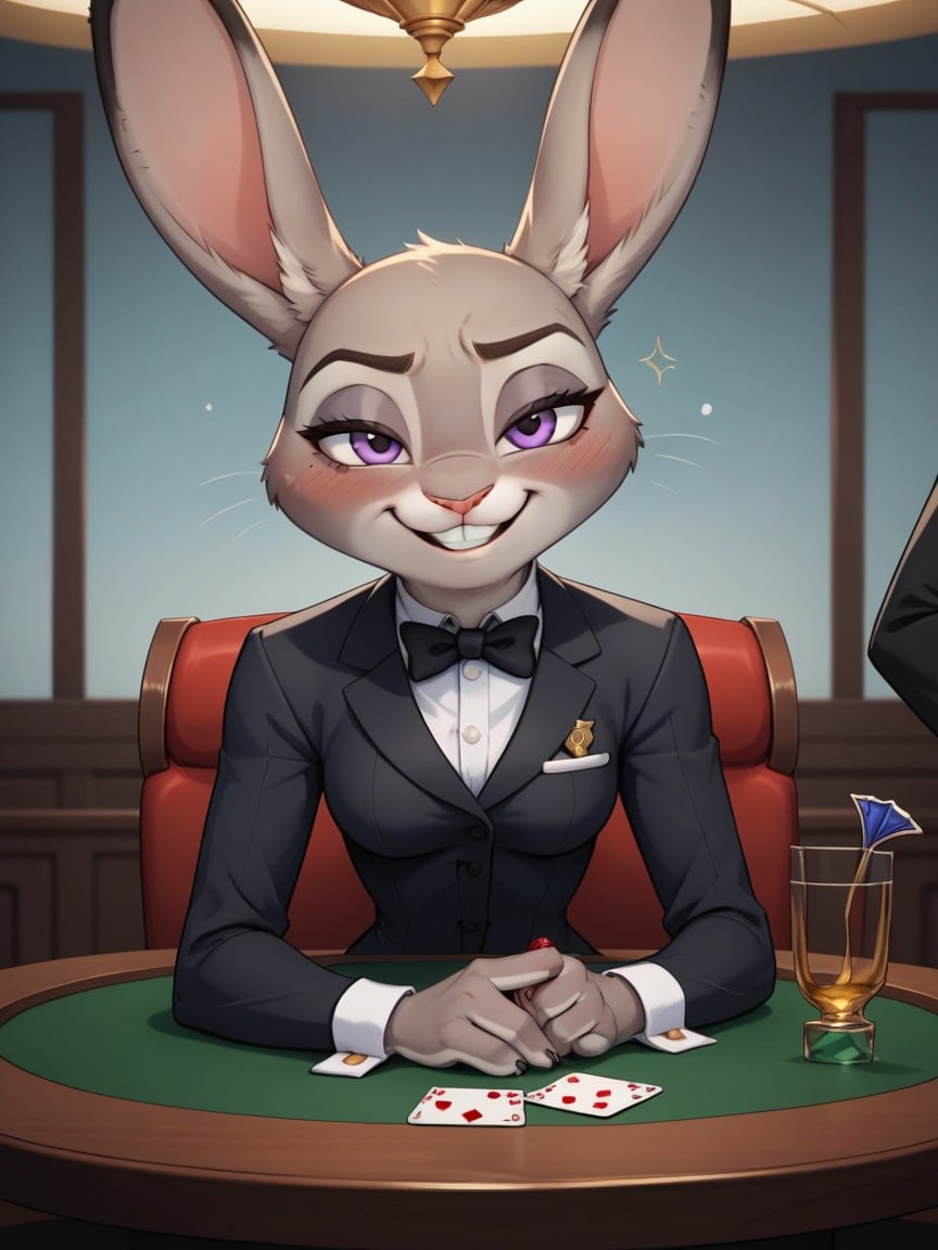 Sitting At Table, Judy Hoppsfurry, Perfect FaceヘンタイAIポルノ