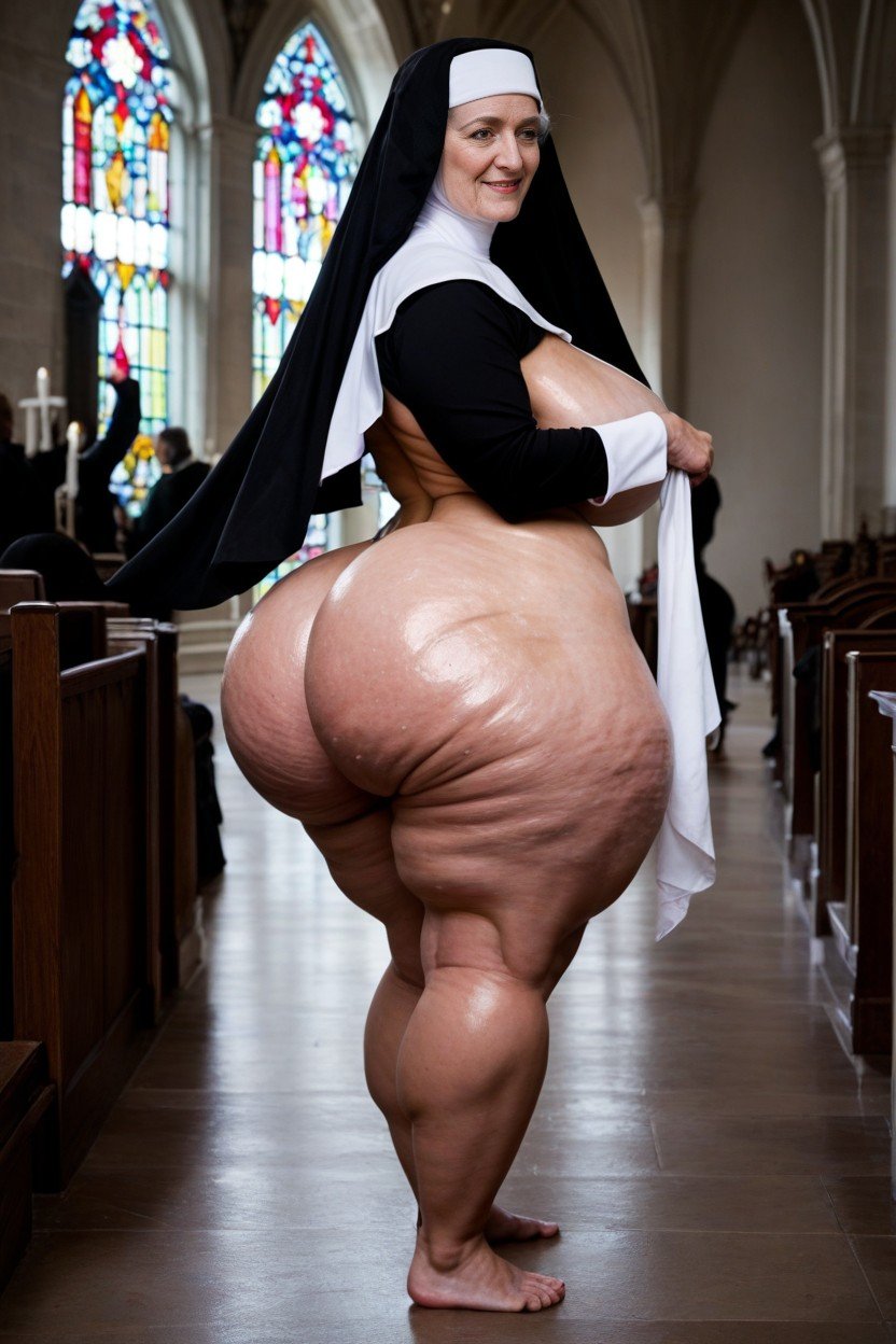 Ssbbw Granny Nun, Arched Back, Side View Shemale AI Porn